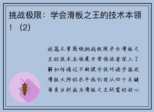 挑战极限：学会滑板之王的技术本领！ (2)