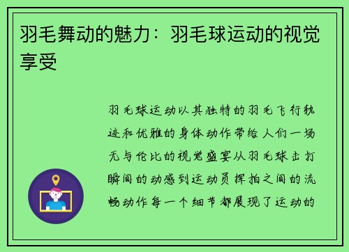 羽毛舞动的魅力：羽毛球运动的视觉享受